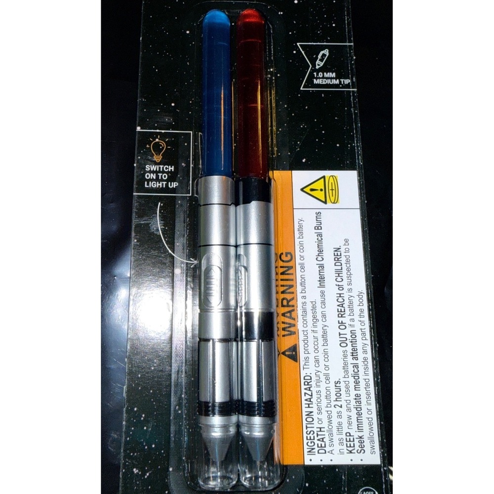 Star Wars Light Up Lightsaber Pens Set 2PK Red Blue OS New LED Glow Office Gift